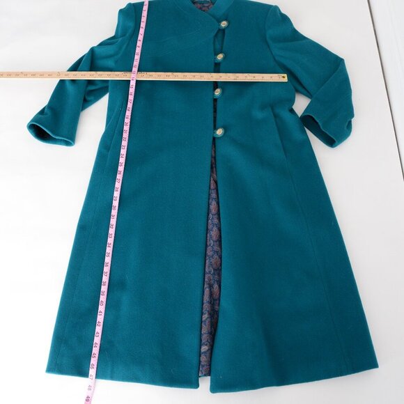 Teal Long Women's Coat - Picture 4 of 12